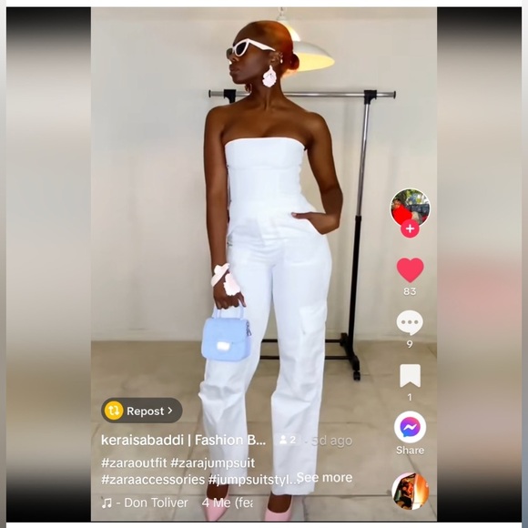 NWT Zara Strapless Wide Leg Cargo Jumpsuit in Off-White - Picture 5 of 16